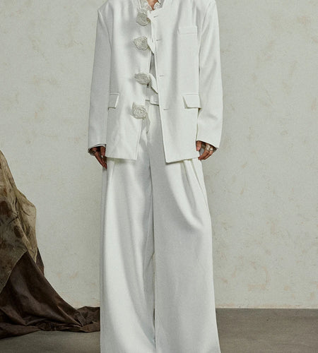 Women Three-dimensional Flower Big Size Blazer New Stand Collar Long Sleeve Jacket Fashion Tide Spring Autumn 2025 1DJ0287