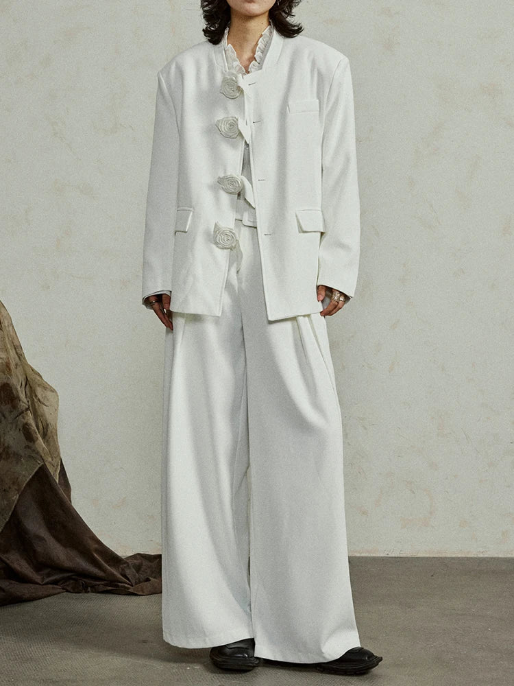 Women Three-dimensional Flower Big Size Blazer New Stand Collar Long Sleeve Jacket Fashion Tide Spring Autumn 2025 1DJ0287