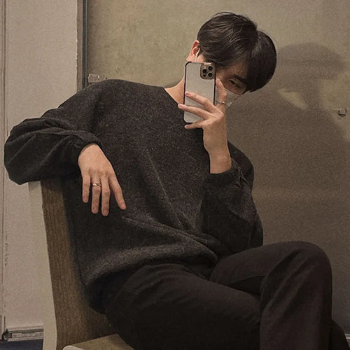 Load image into Gallery viewer, Men Long Sleeve Sweatshirts Round Neck Design New Spring Korean Loose Solid Color Casual Pullover Male Clothing 9W1484
