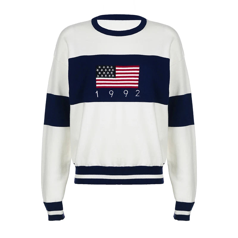 Fashion Stripe Pattern Loose Autumn Winter Sweater Jumpers Contrast Color England Style Pullover Knitted Warm Outfits