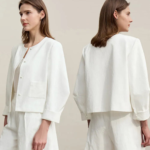 Women's Jacket 2026 Spring New Round Neck Metal Buckle Cotton Jacquard Jacket Women's Retro Loose Long Sleeve Top 12641110