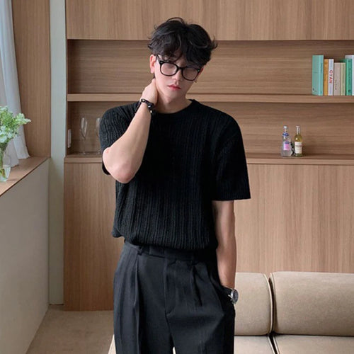 Load image into Gallery viewer, Men&#39;s Half Sleeve T-shirt 2024 Summer New Korean Hollow-out Knit Round Neck Trend Fashion Loose Casual Male Top 9C5641
