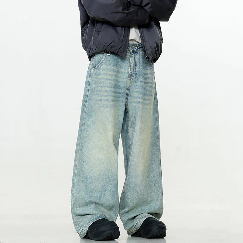 Men's Jeans New American Solid Color Style Cleanfit Loose Straight Wide Leg  Male Denim Pants Trendy Spring 2025 9W1374