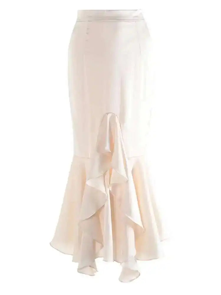 High Waist Apricot Irregular Elegant Midi Half-body Mermaid Skirt Women Fashion Tide New Spring Autumn 2025 1DJ0074