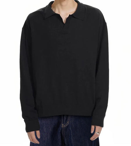 Men's T-shirts New American Long Sleeve T-shirt Turn-down Collar Style Male Solid Color Tops Menwear Spring Summer 9W1459