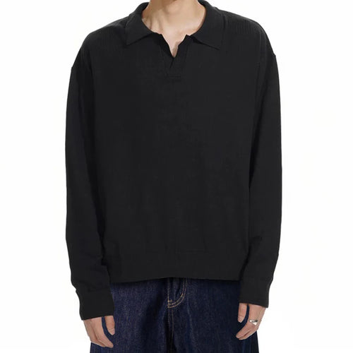 Load image into Gallery viewer, Men&#39;s T-shirts New American Long Sleeve T-shirt Turn-down Collar Style Male Solid Color Tops Menwear Spring Summer 9W1459
