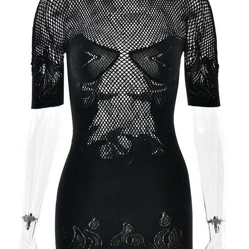 Load image into Gallery viewer, Basics Solid Color Sheer Mini Dress For Women Fashion Round Neck Short Sleeve High Stretch Bodycon Dresses Sexy Party
