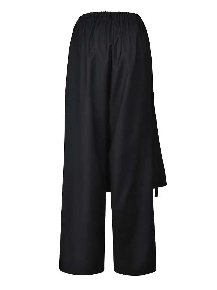 High Elastic Waist Black Irregular Long Wide Leg Pants New Loose Fit Trousers Women Fashion Spring Autumn 2025 1DF366401