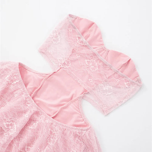 Load image into Gallery viewer, Lace Hollow Out Sexy Mini Dress Women Summer New Off-shoulder Strapless Sleeveless Backless A-line Club Party Dress
