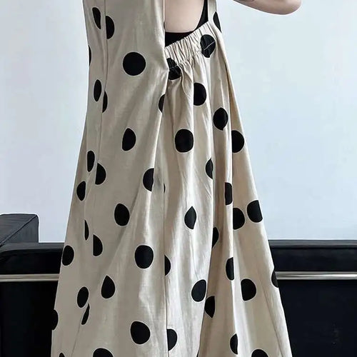 Load image into Gallery viewer, Women White Dot Printed Pleated Big Size Elegant Dress New Round Neck Sleeveless Fashion Tide Spring Summer 2025 1DJ0367

