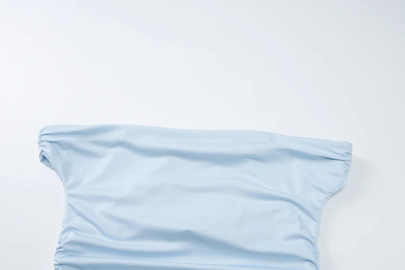 Blue Mesh Sexy Skirt Two Piece Sets Women Strapless Crop Tops And Maxi Skirt Ladies Fashion Elegant 2 Piece Sets