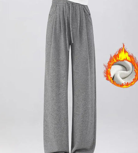 Winter Women Solid Velvet High Waist Drawstring Pant Korean Fashion Versatile Wide Leg Trousers Casual Thick New 2024 Trend Chic