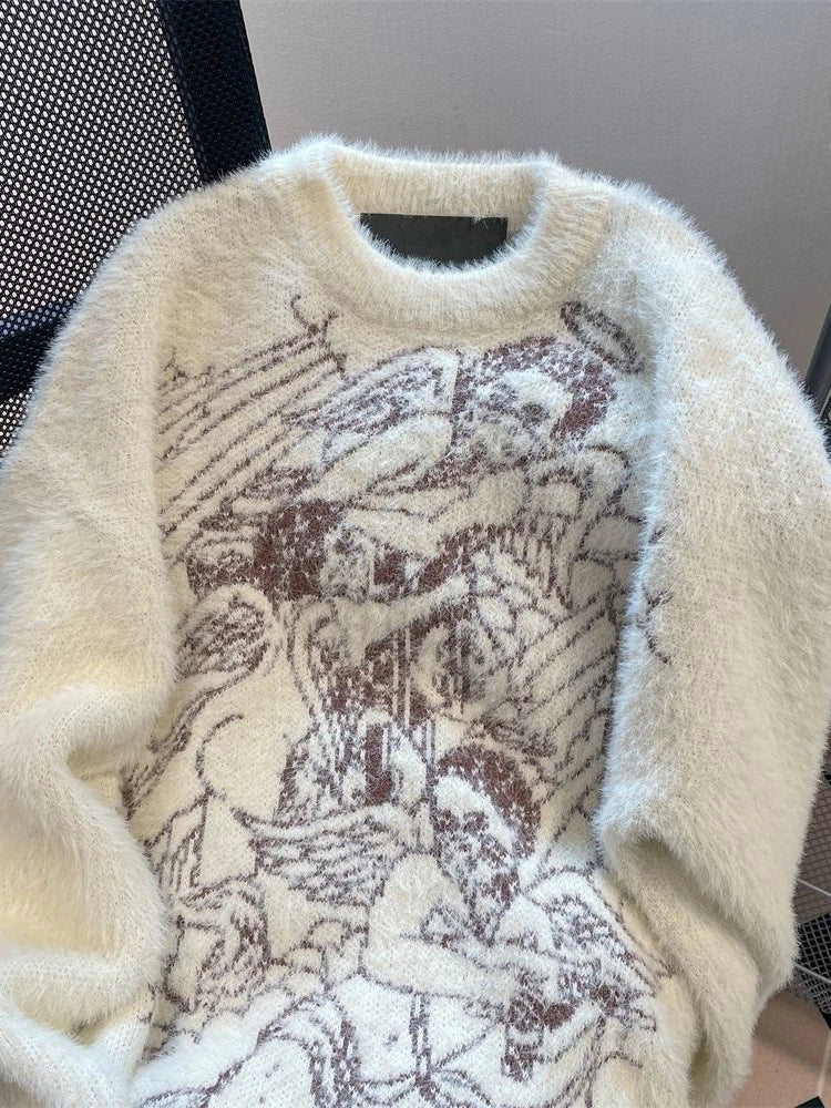 Y2k Aesthetic Vintage Baby Angel Streetwear Sweaters New Loose Knitted Pullover Harajuku Grunge Kawaii Casual Cute Pull Jumpers