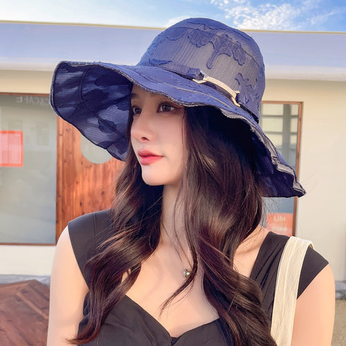 Load image into Gallery viewer, New Women&#39;s Summer Hat Fashion Silver Buckle Flower Print Design Sun Hat Travel Beach Bucket Hat
