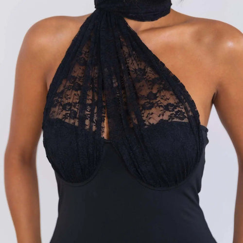 Load image into Gallery viewer, Sexy Hanging Collar Lace Patchwork Deep V Evening Dress Women Elegant Backless Party Club Vestido Autumn/winter 2024 New
