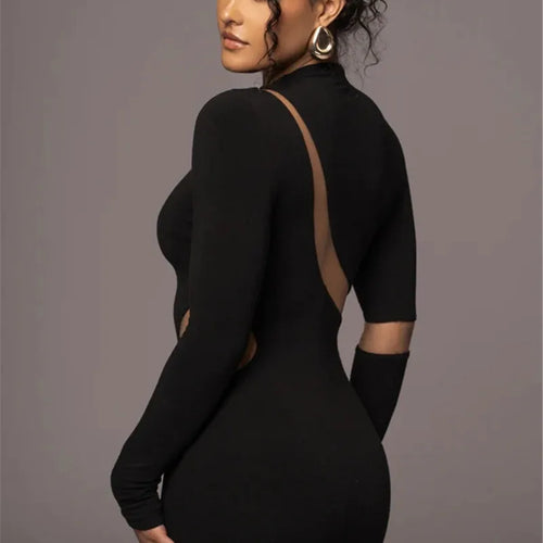 Load image into Gallery viewer, Turtleneck Long Sleeve Bodycon Maxi Dress For Women Autumn New Patchwork Hollow Out Club Party Sexy Long Dress Vestidos
