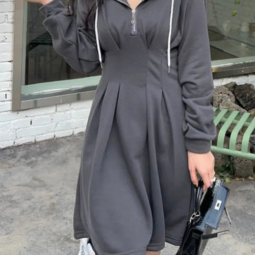 Load image into Gallery viewer, Korean School Sport Oversize Hood Dress Women Kpop Fashion Streetwear Design Student Mini Short Dresses Autumn
