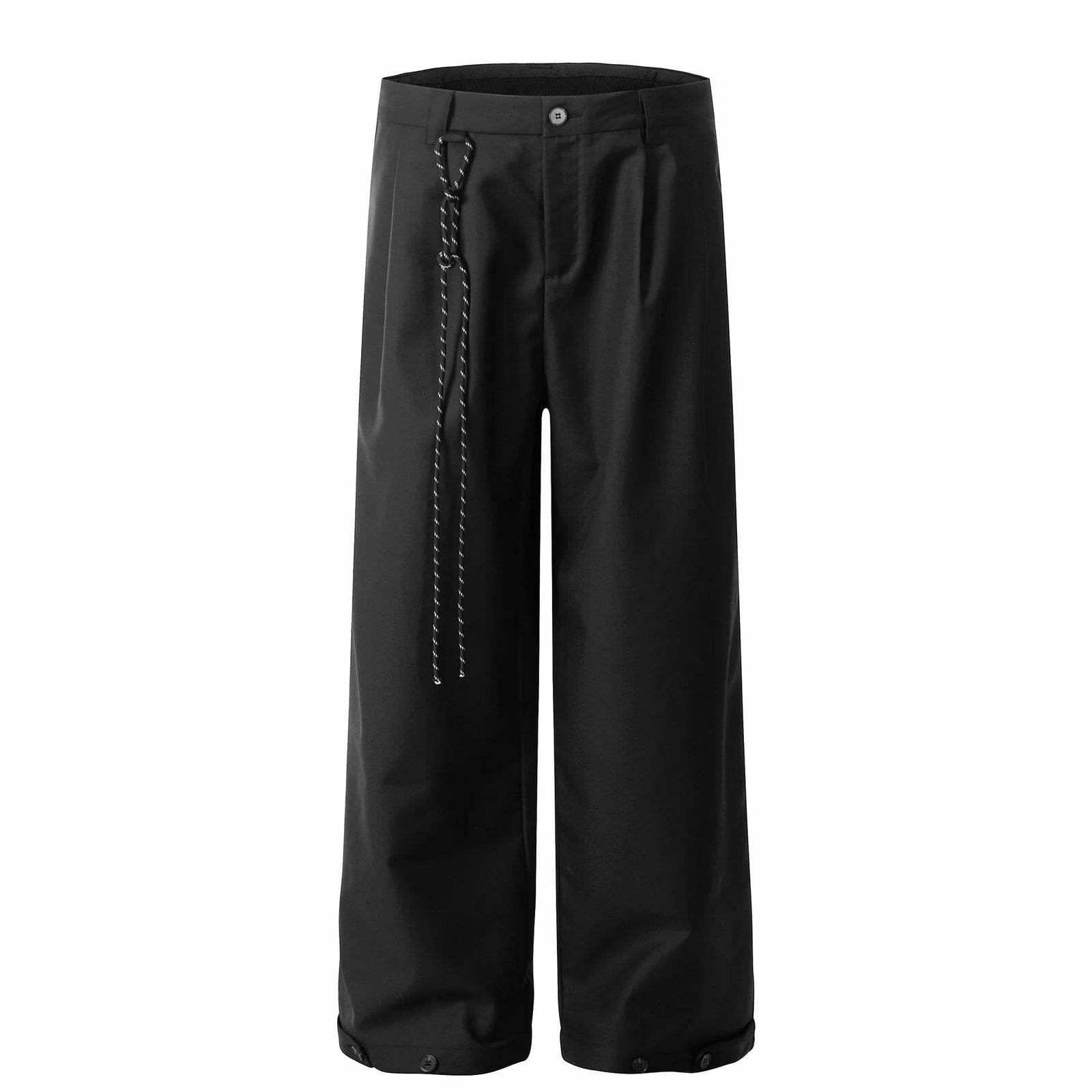 Male Suit Pants Double Pleated Drawstring Design Straight Leg Trousers New Trendy Wide Leg Solid Color Trousers 9W1201