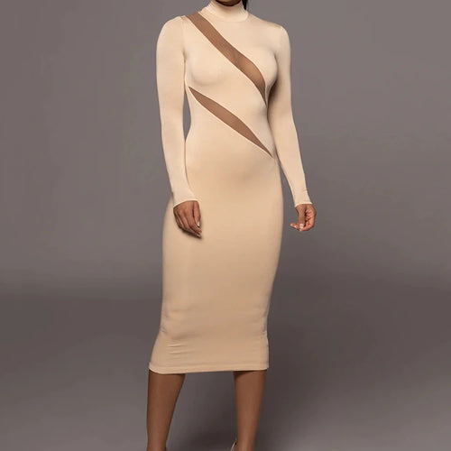 Load image into Gallery viewer, Elegant Long Sleeve Bodycon Sexy Maxi Dress For Women Autumn Winter Fashion Half High Collar Club Party Sexy Long Dress
