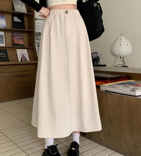 Korean Fashion Spring Summer Solid Festival Pleated Long Skirts Women Elegant High Waist Office A-line Skirt Simplicity Clothing