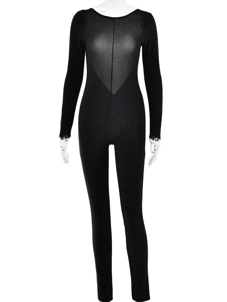 Sexy Tight Shiny Long Sleeve Jumpsuit Women Backless Skinny Elastic Slim Fit Jumpsuit Casual Charm Party Club Autumn New