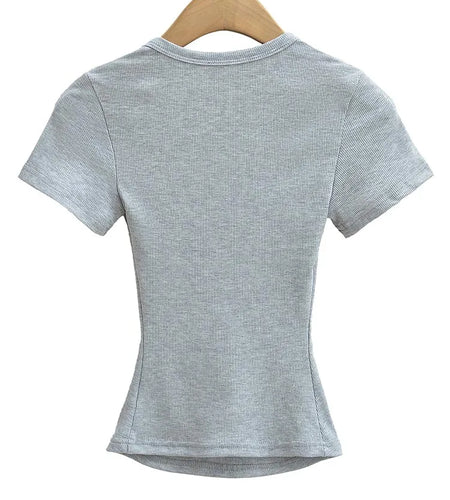 Square Collar High Stretch Summer Crop Tops Women Short Sleeve Tops Sexy Pullover Bottoming Blouses Slim T-shirt