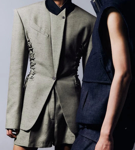 Slimming Spliced Lace Up Fashion Jackets for Women Stand Neck Long Sleeves Temperament Jacket Female Clothing New