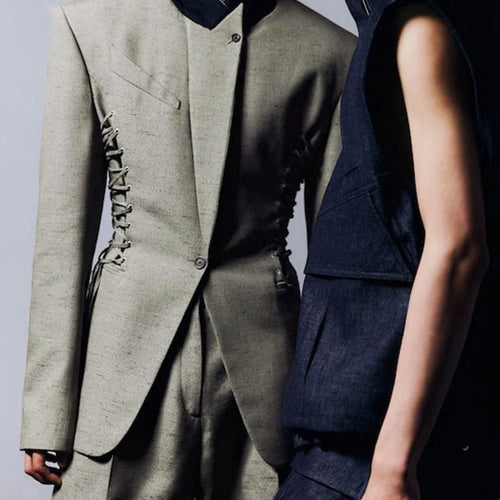 Load image into Gallery viewer, Slimming Spliced Lace Up Fashion Jackets for Women Stand Neck Long Sleeves Temperament Jacket Female Clothing New
