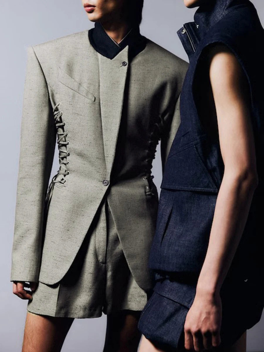 Slimming Spliced Lace Up Fashion Jackets for Women Stand Neck Long Sleeves Temperament Jacket Female Clothing New