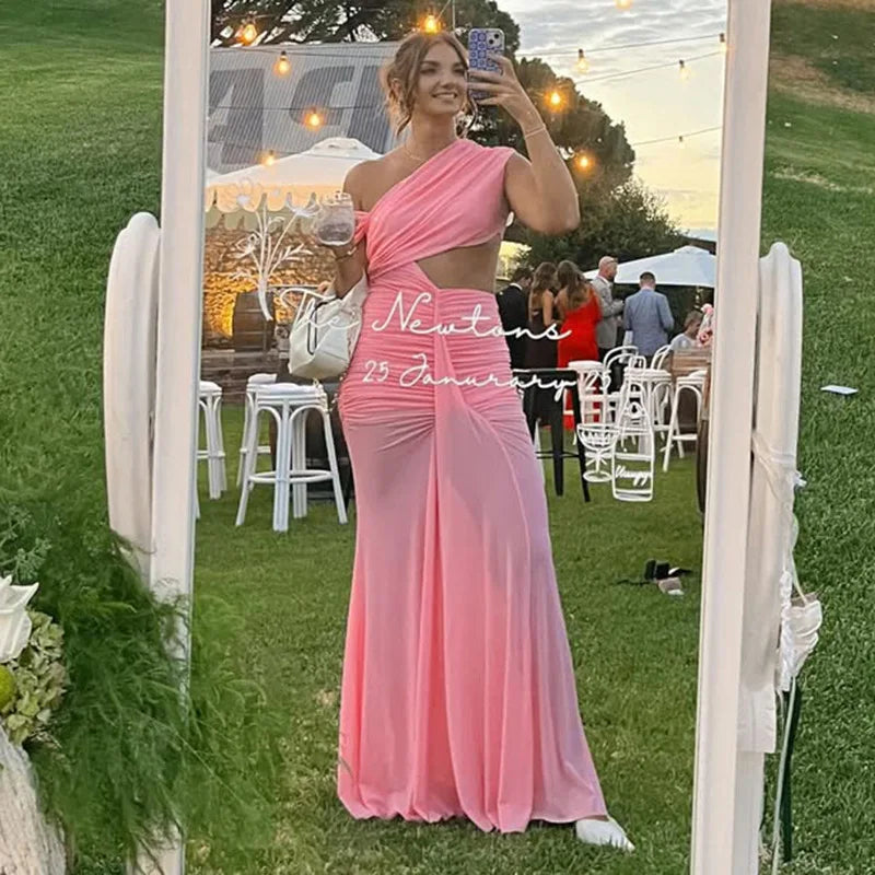 Sexy Sleeveless Hollow Out Pleated Patchwork Maxi Dress For Women High Waist Off-shoulder Slim Club Party Long Dress