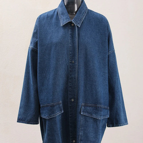 Load image into Gallery viewer, Blue Denim Thick Pocket Big Size Casual Jacket New Lapel Long Sleeve Women Coat Fashion Tide Spring Autumn 2025 CP2074

