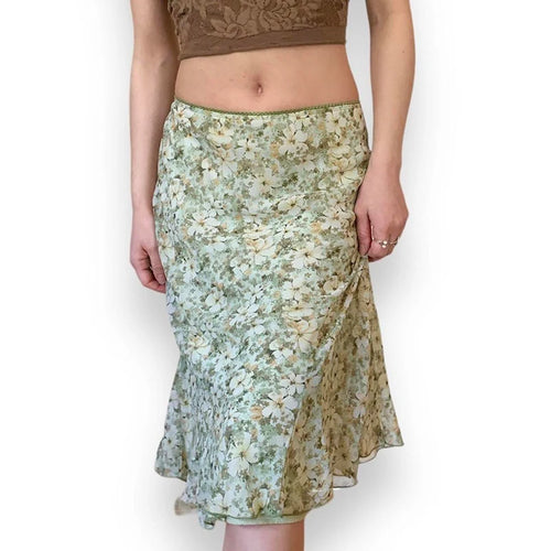 Load image into Gallery viewer, Vintage Fashion Green Flowers Printed Maxi Skirt Women Beach Holidays Low Waisted Summer Midi Skirt Chic Y2K Bottoms
