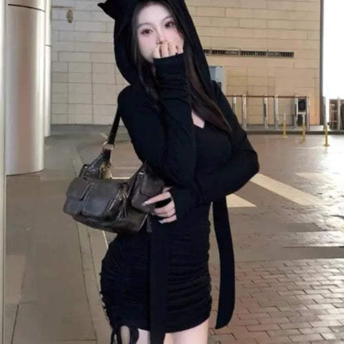 Load image into Gallery viewer, Gothic Goth Sexy Harajuku Bandage Bodycon Wrap Black Mini Dress Women Spring Autumn Y2K Party Short Dresses Korean
