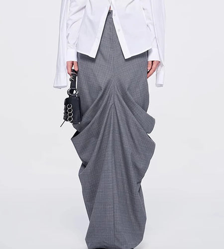 Solid Spliced Folds Slimming Dress For Women High Wiast Temperament Elegant Long Skirt Female Fashion Style Clothes