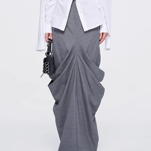 Load image into Gallery viewer, Solid Spliced Folds Slimming Dress For Women High Wiast Temperament Elegant Long Skirt Female Fashion Style Clothes
