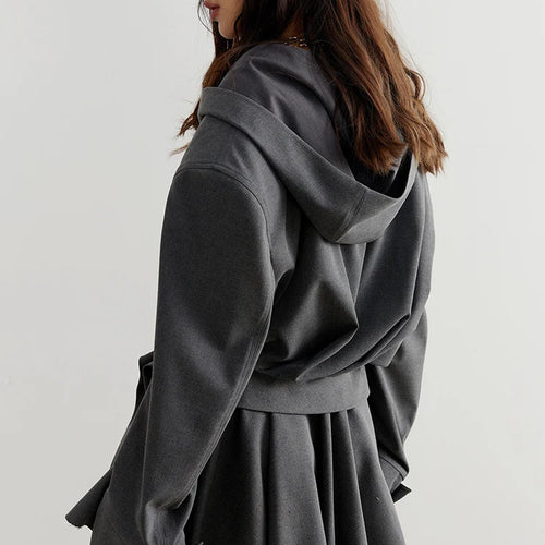 Load image into Gallery viewer, Dark Gray Zipper Irregular Short Big Size Jacket New Hooded Long Sleeve Women Coat Fashion Tide Spring Autumn 2025 1DH7219
