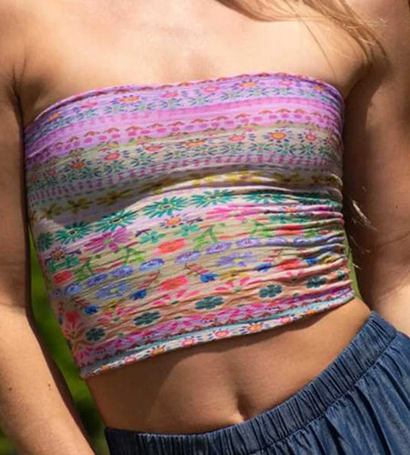 y2k Tube Tops Women Summer Floral Print Off Shoulder Strapless Sleeveless Vest 2000s Aesthetic Clothing Streetwear