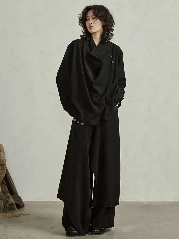 Big Size T-shirt Wide Leg Pants Two Piece Suit New Turtleneck Long Sleeve Women Fashion Tide Spring Autumn 2025 1DH4984