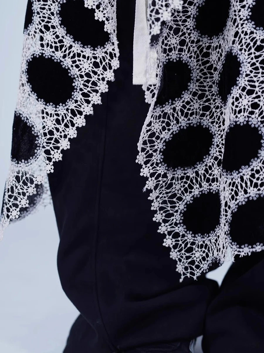 Hit Color Hollow Out Spliced Lace Up Fashion Fart Curtains for Women High Waist Irregular Fart Curtain Female New