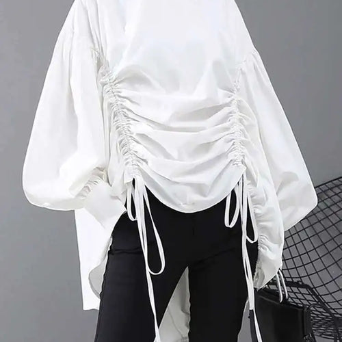 Load image into Gallery viewer, Women Back Long Drawstring Big Size Blouse New Satnd Collar Long Sleeve Loose Fit Shirt Fashion Spring Autumn 2025 1Z189
