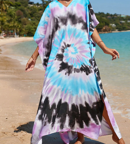 Colorful Kaftan Tunic Beach Cover Up Cover-ups Beach Dress Beach Wear Beachwear Loose Maxi Dress Female Women V4428