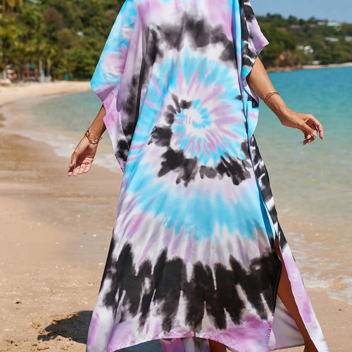 Load image into Gallery viewer, Colorful Kaftan Tunic Beach Cover Up Cover-ups Beach Dress Beach Wear Beachwear Loose Maxi Dress Female Women V4428
