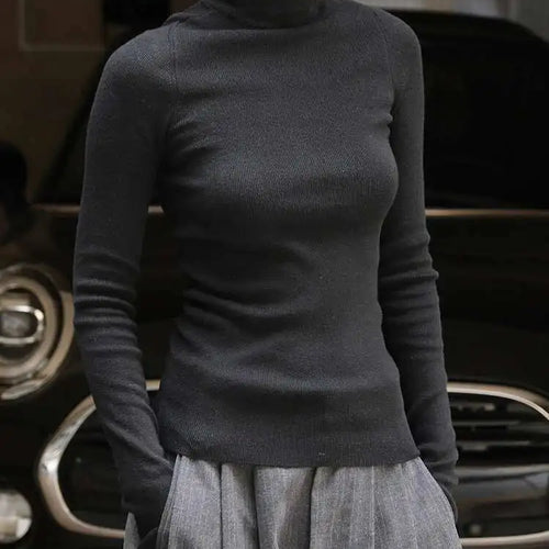 Load image into Gallery viewer, Gray Slim Elegant Knitting Sweater Turtleneck Long Sleeve Women Pullovers New Fashion Tide Spring Autumn 2025 1DH7116
