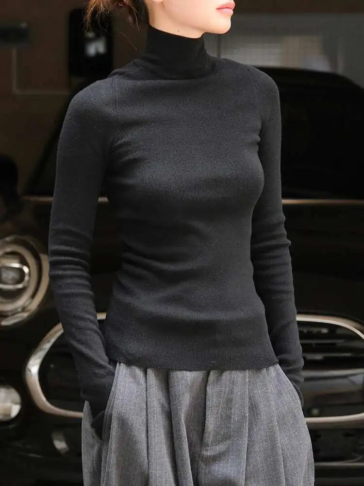 Gray Slim Elegant Knitting Sweater Turtleneck Long Sleeve Women Pullovers New Fashion Tide Spring Autumn 2025 1DH7116