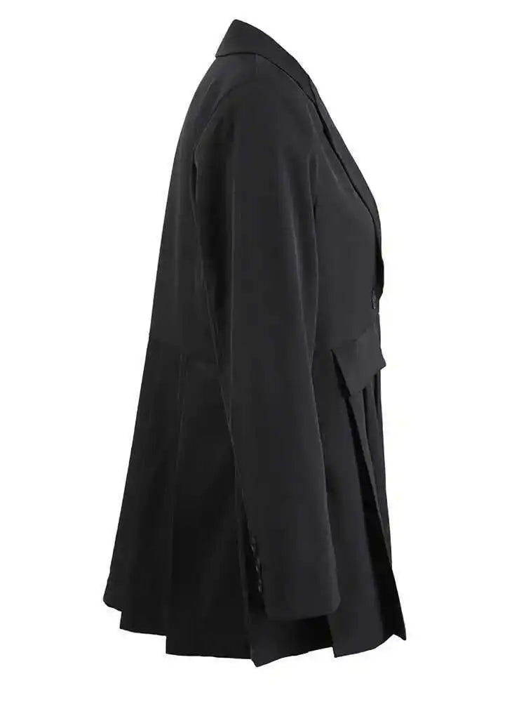 Women White Pleated Buckle Casual Blazer Loose New Lapel Long Sleeve Jacket Fashion Tide Spring Autumn 2025 2DA3933