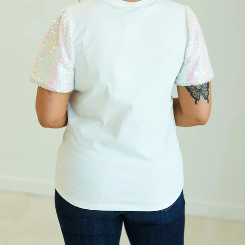 Load image into Gallery viewer, Christmas T Shirts y2k Women Gingerbread Bow Print Round Neck Sequins Short Sleeve Tops Club Party Clothes Streetwear
