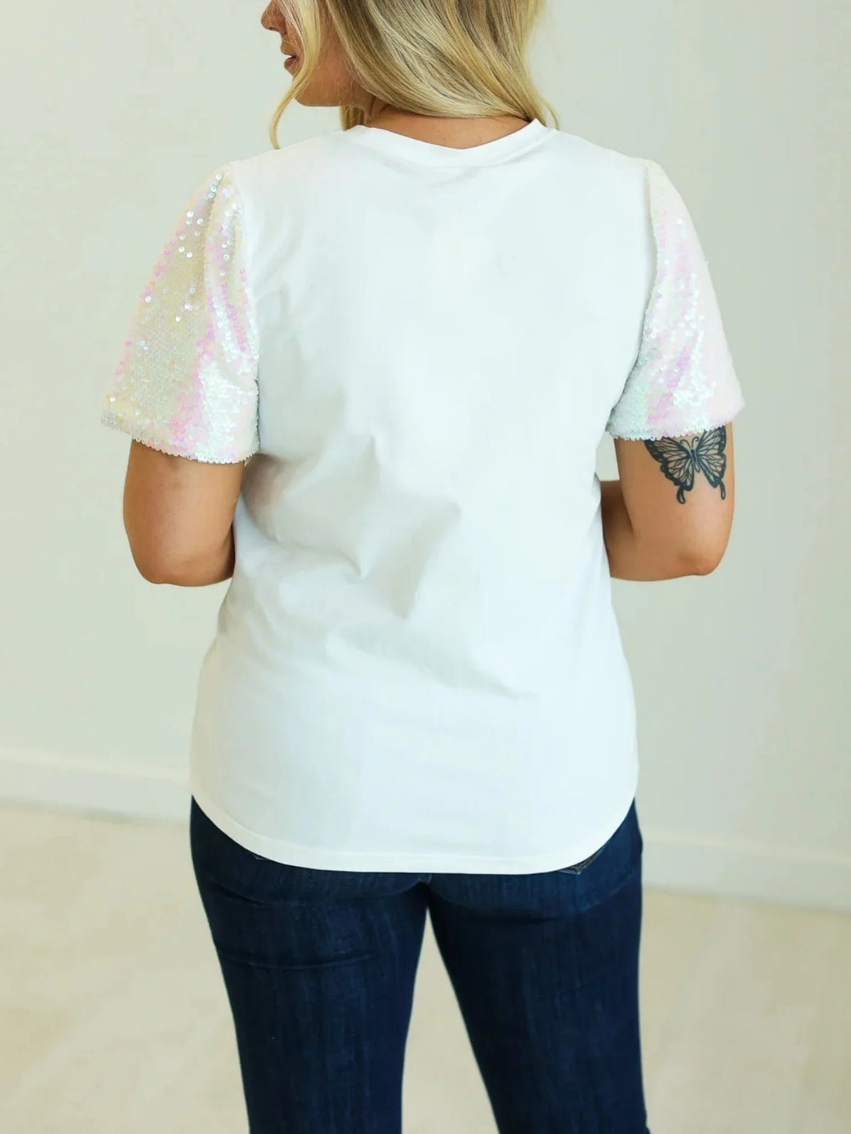 Christmas T Shirts y2k Women Gingerbread Bow Print Round Neck Sequins Short Sleeve Tops Club Party Clothes Streetwear