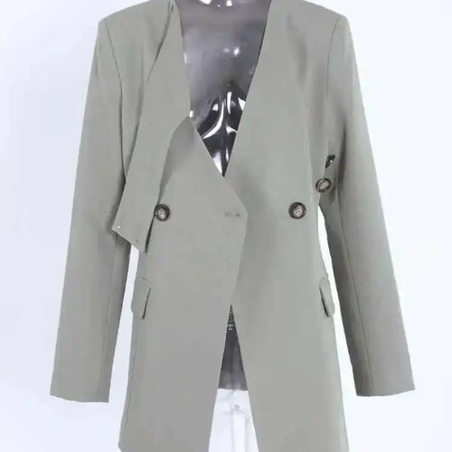 Load image into Gallery viewer, Women Gray Button Cross Hollow Out Elegant Blazer New V-neck Long Sleeve Jacket Fashion Tide Spring Autumn 2025 CPDB002
