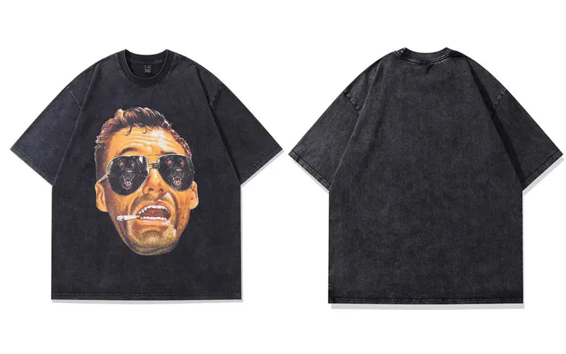 Men Vintage Tshirt Funny Graphic Print Black Oversized T-Shirt Streetwear Hip Hop Harajuku Cotton Loose Summer Fashion Top Tees