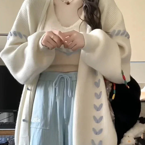 Load image into Gallery viewer, Grunge Casual Loose White Vintage Cardigans Y2k Aesthetic Fashion Bandage All Match Coats Women Autumn Oversized Preppy Sweater
